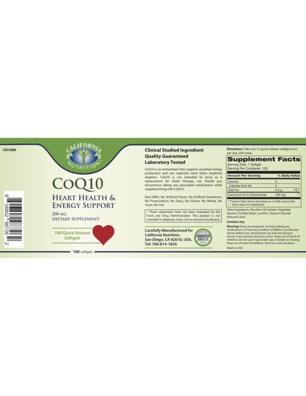 CoQ10 200mg Label